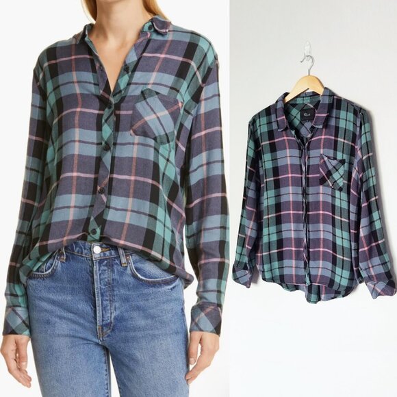 Rails Hunter Teal Navy Pink with Lurex Button down Flannel Shirt Size XL $198 - Picture 2 of 16